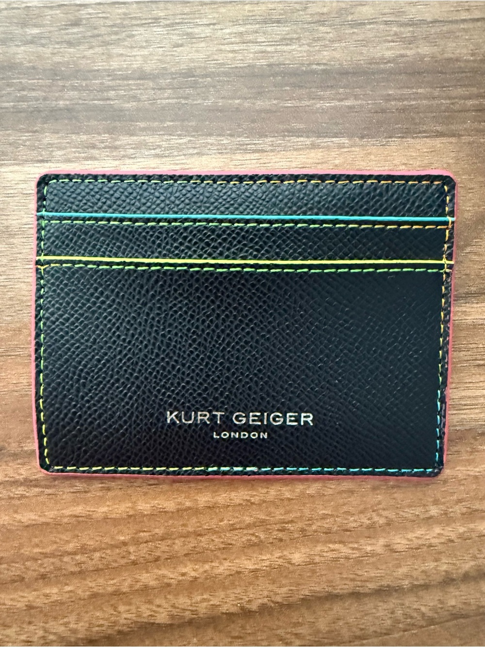 Kurt Geiger London Black 100% Leather Card Holder with Multicolor Stitching